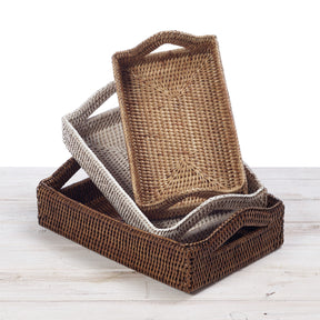 Rattan Rectangular Tray With Triangular Handles