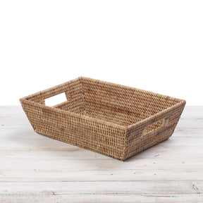 Rattan Tapered Rectangular Storage Basket with Insert Handles