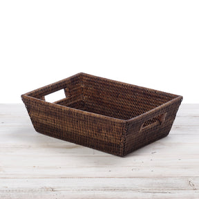 Rattan Tapered Rectangular Storage Basket with Insert Handles