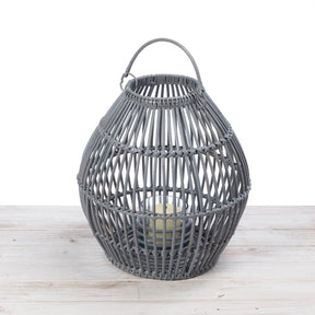 Rattan Large Spherical Lantern with Glass Candle Holder