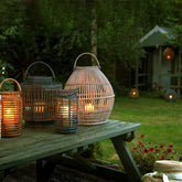 Rattan Large Spherical Lantern with Glass Candle Holder