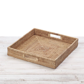 Rattan Square Serving Tray with Inset Handles