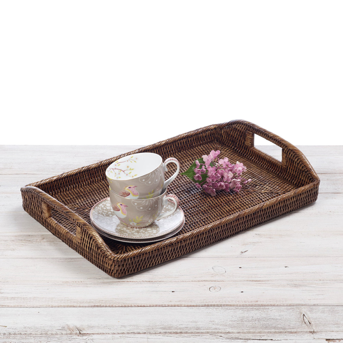 Rattan Large Rectangular Serving Tray with Arch Handles