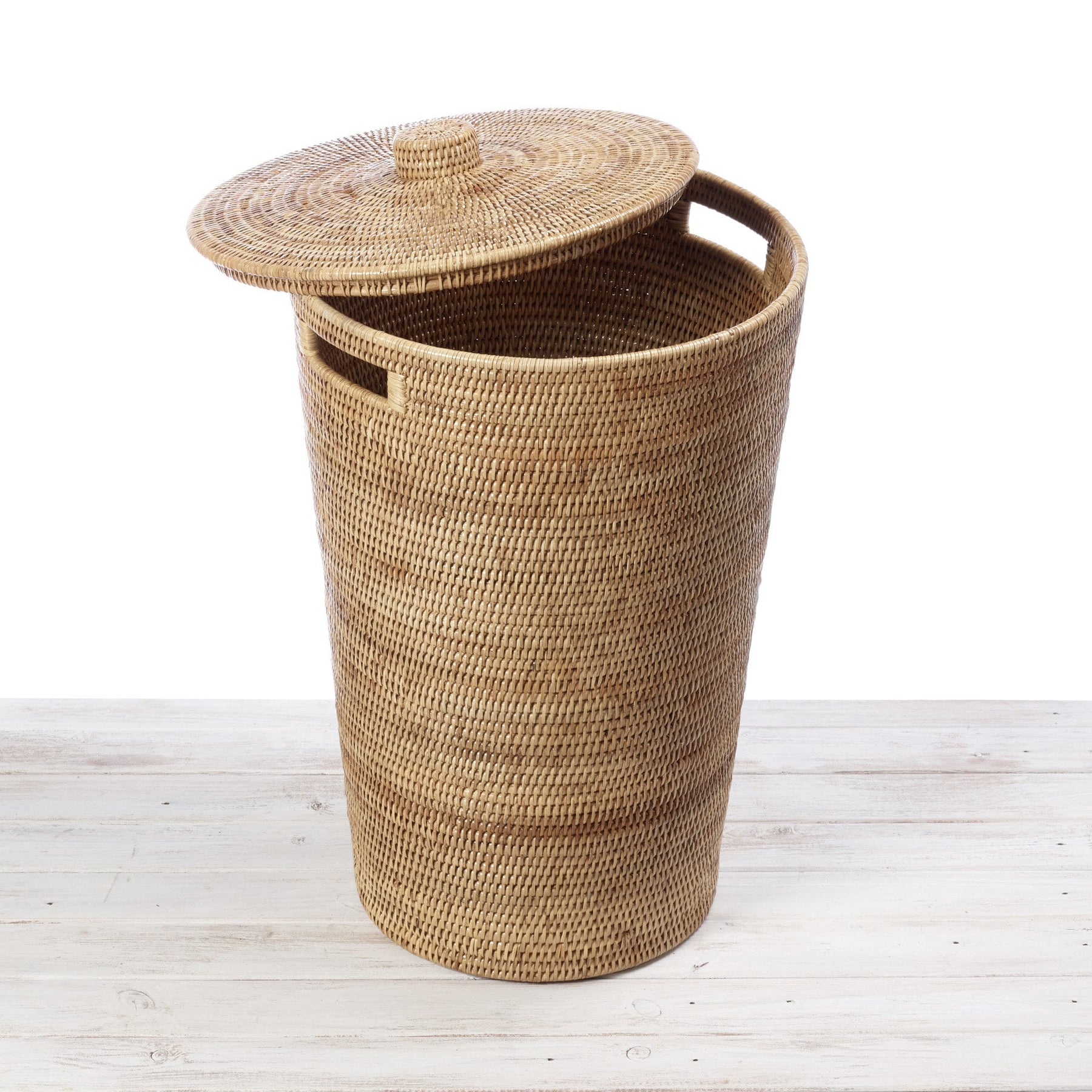 Rattan Tapered Laundry Basket / Hamper with Lid and Insert Handles