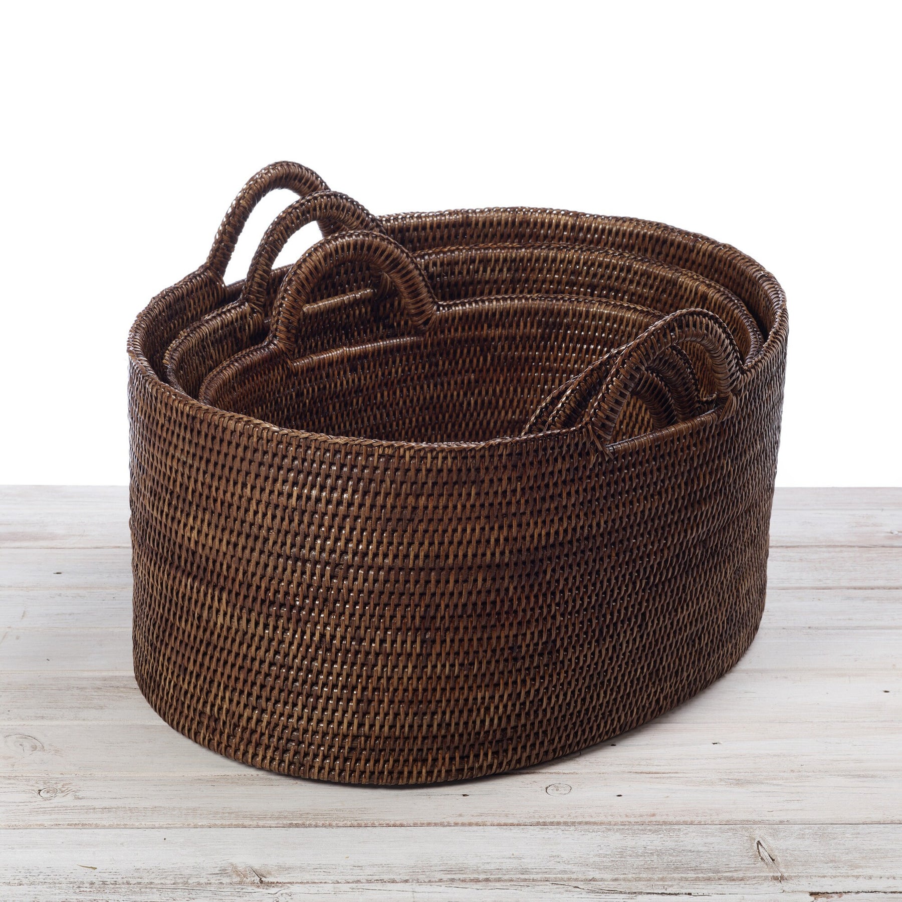 Rattan Oval Family Storage Basket with Arch Handles