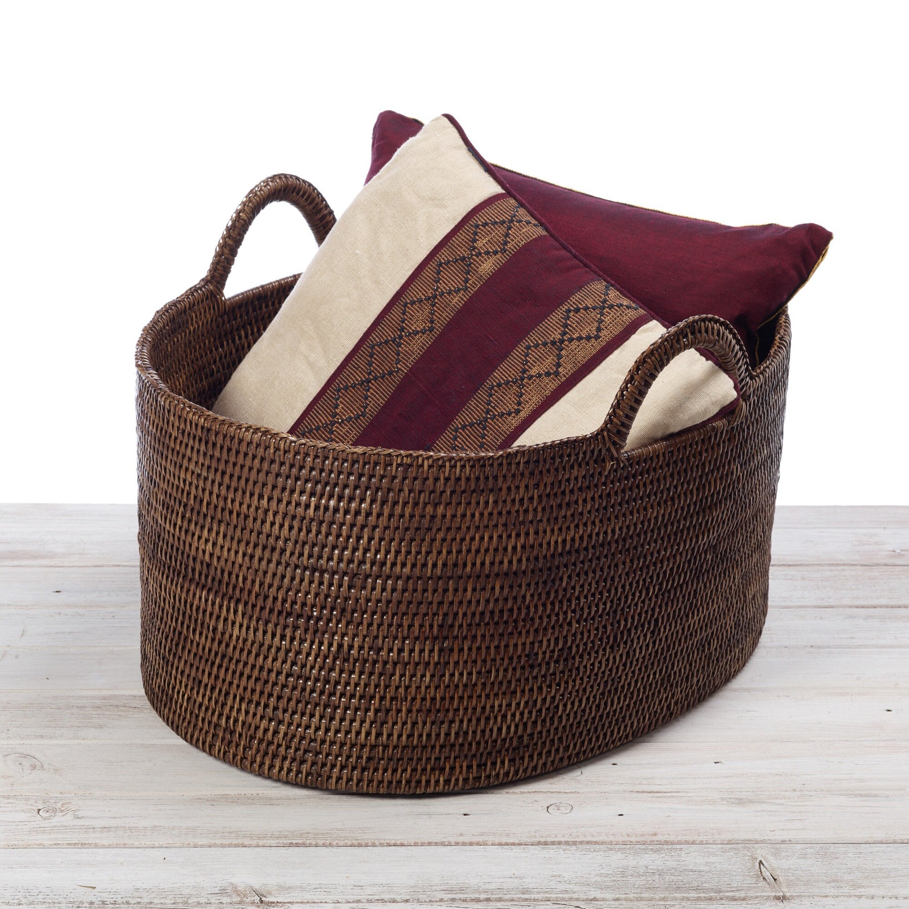 Rattan Oval Family Storage Basket with Arch Handles