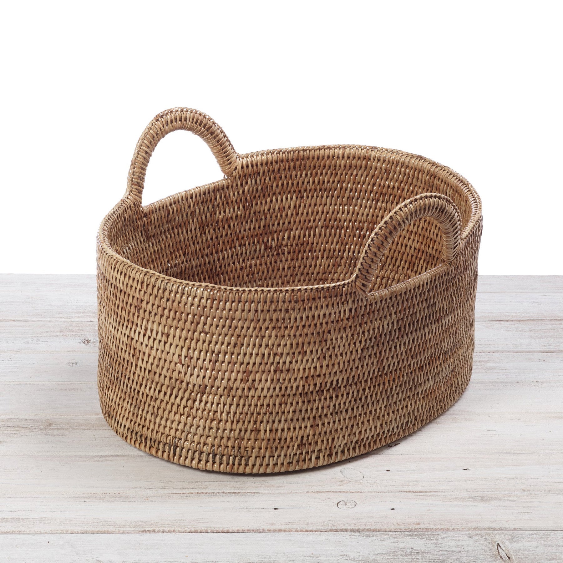 Rattan Oval Family Storage Basket with Arch Handles