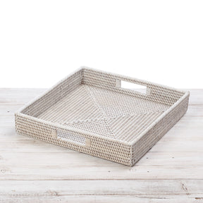 Rattan Square Serving Tray with Insert Handles