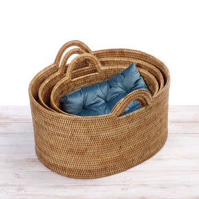 Rattan Oval Family Storage Basket with Arch Handles