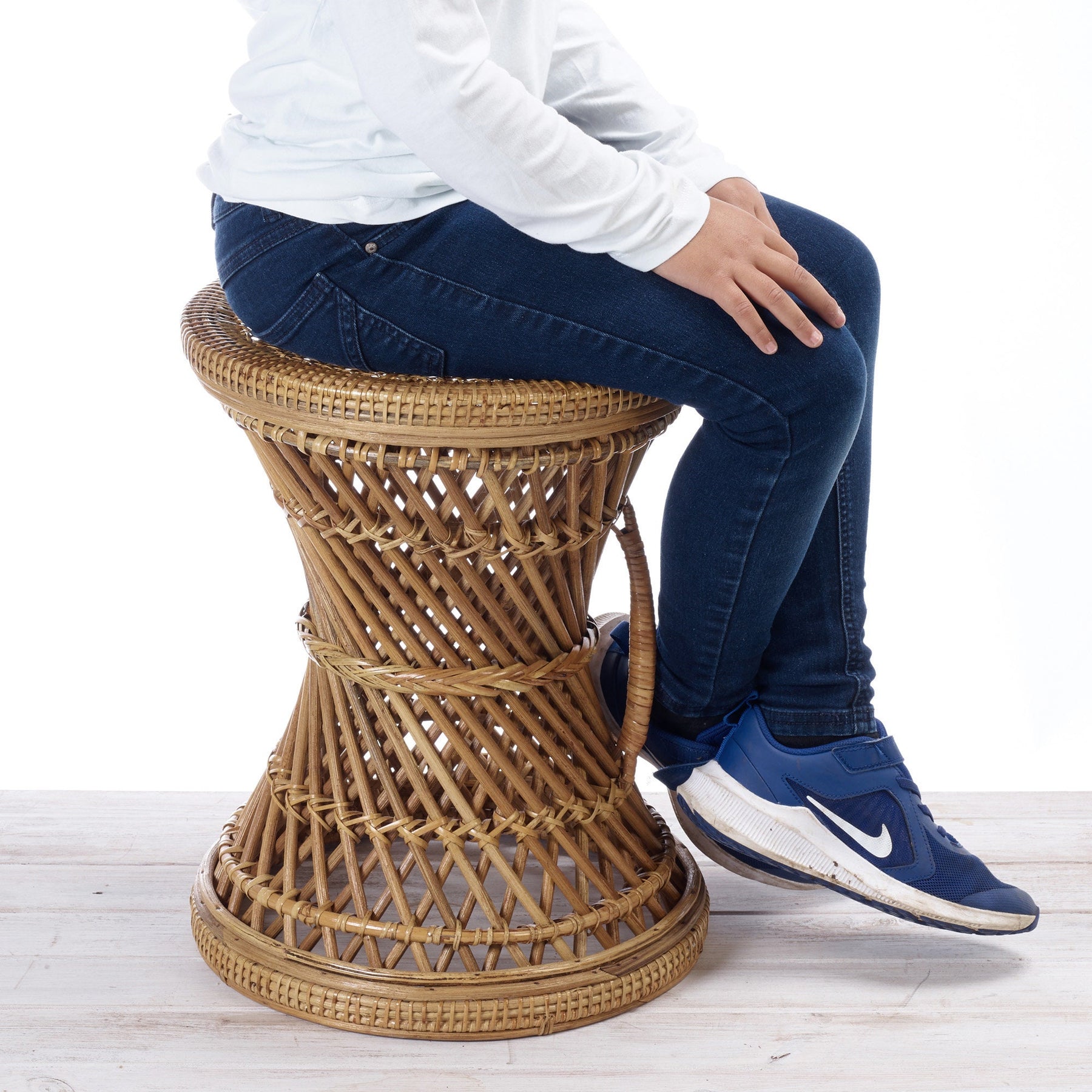 Rattan Twisted Stool With Vertical Handle