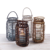 Rattan Small Lantern with Glass Candle Holder