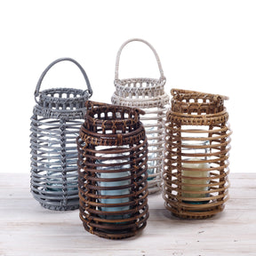 Rattan Small Lantern with Glass Candle Holder