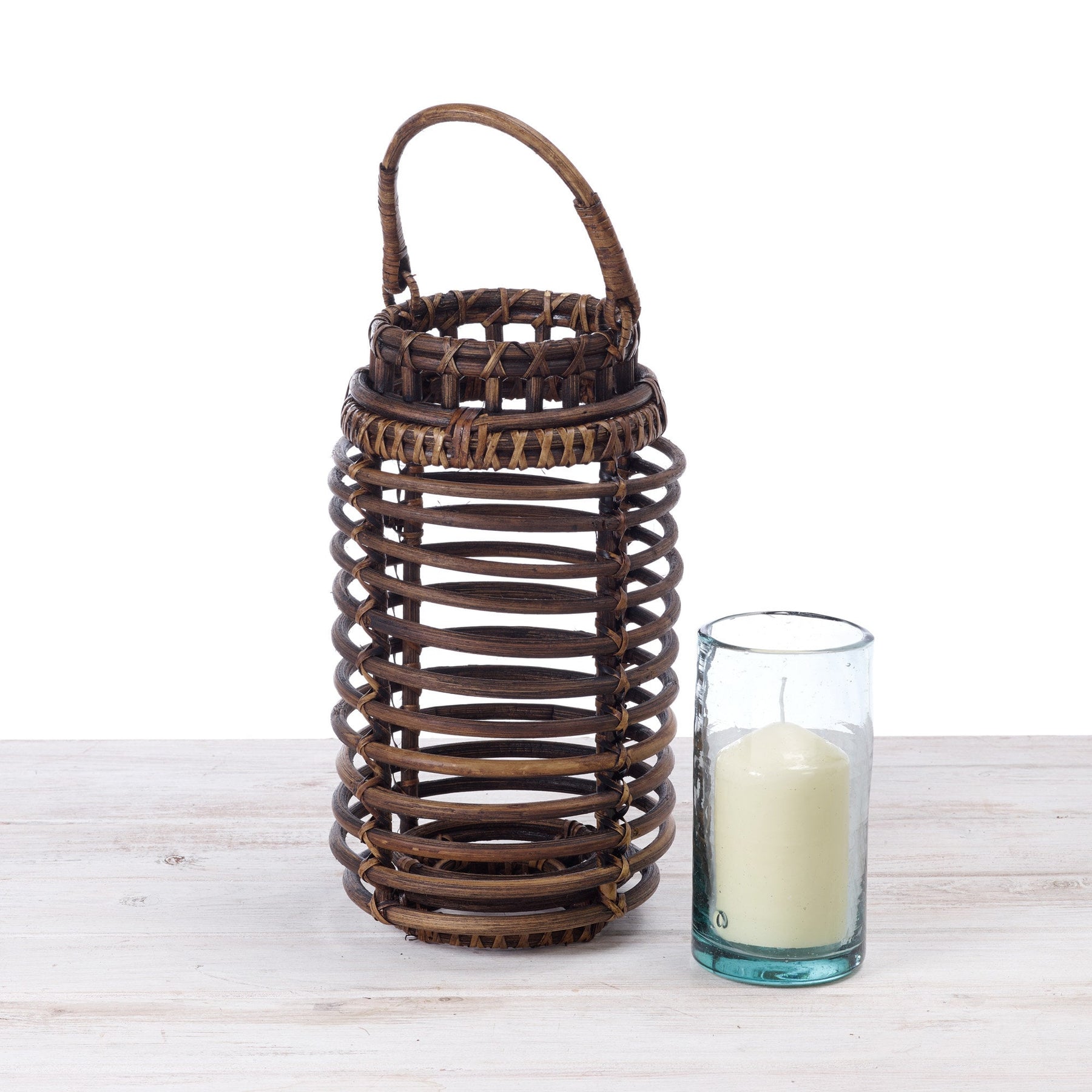 Rattan Small Lantern with Glass Candle Holder