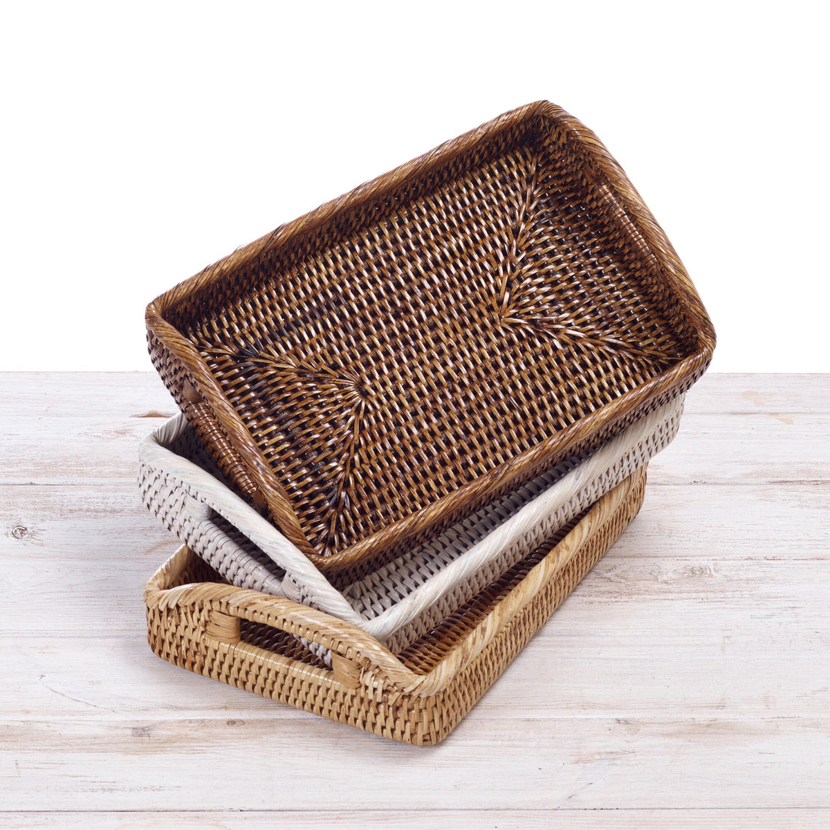 Rattan Small Rectangular Tray with Arch Handles