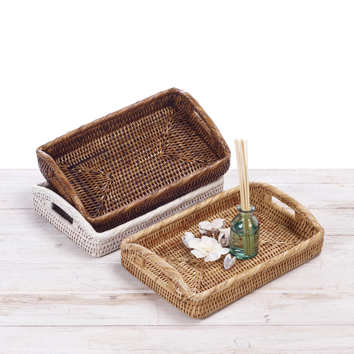 Rattan Small Rectangular Tray with Arch Handles