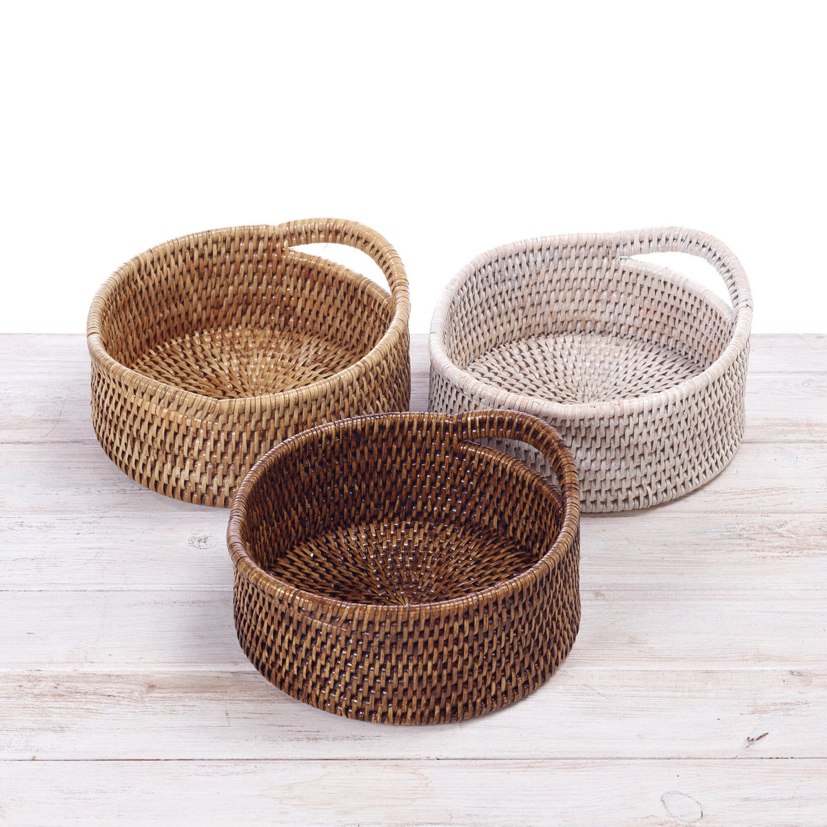 Rattan Small Round Tray With Arch Handles