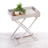 Rattan Butler Tray with Wooden Legs