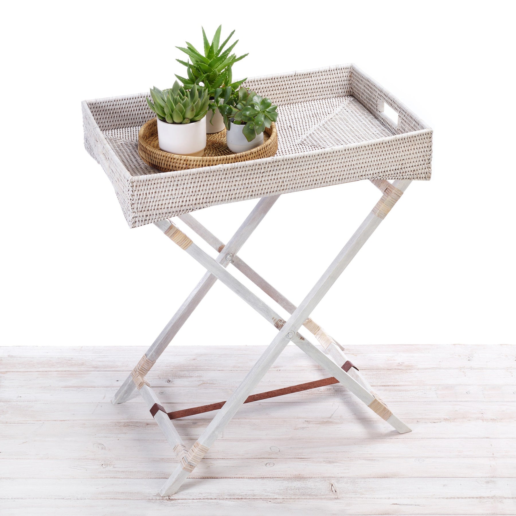 Rattan Butler Tray with Wooden Legs