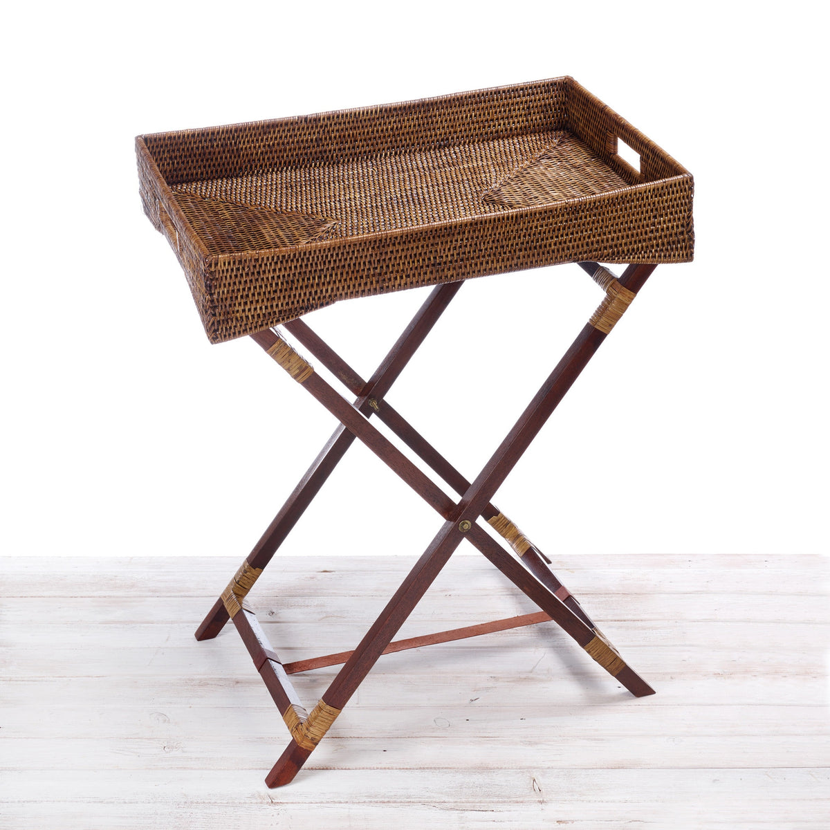 Rattan Butler Tray with Wooden Legs