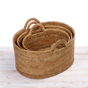 Rattan Oval Family Storage Basket with Arch Handles