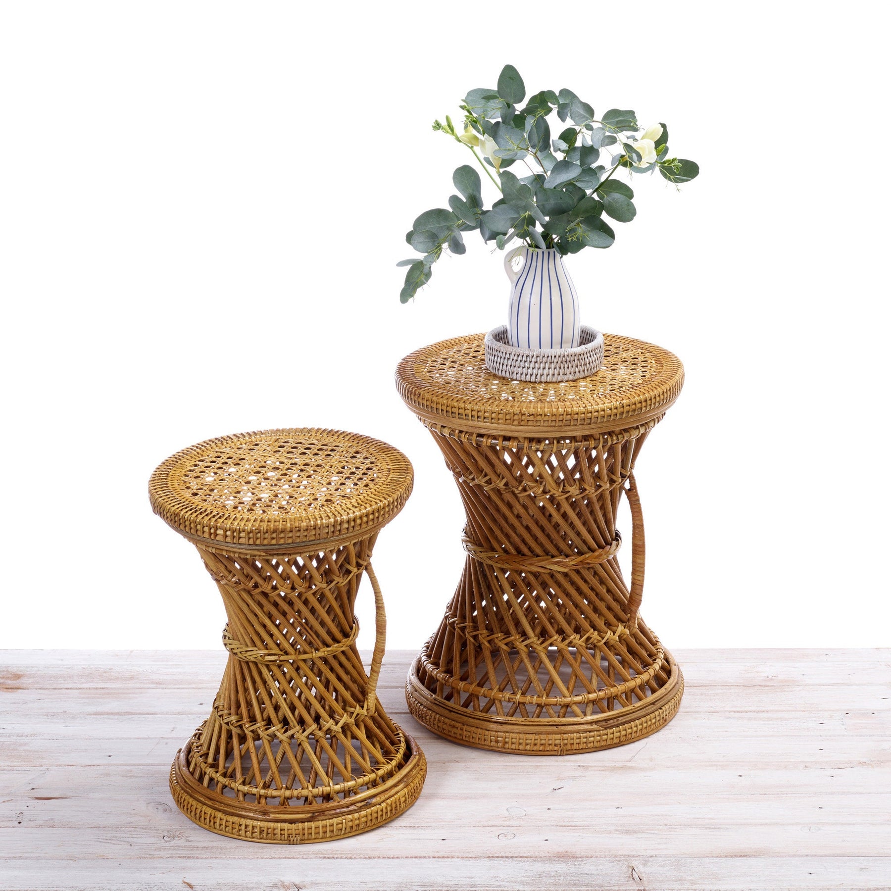 Rattan Twisted Stool With Vertical Handle