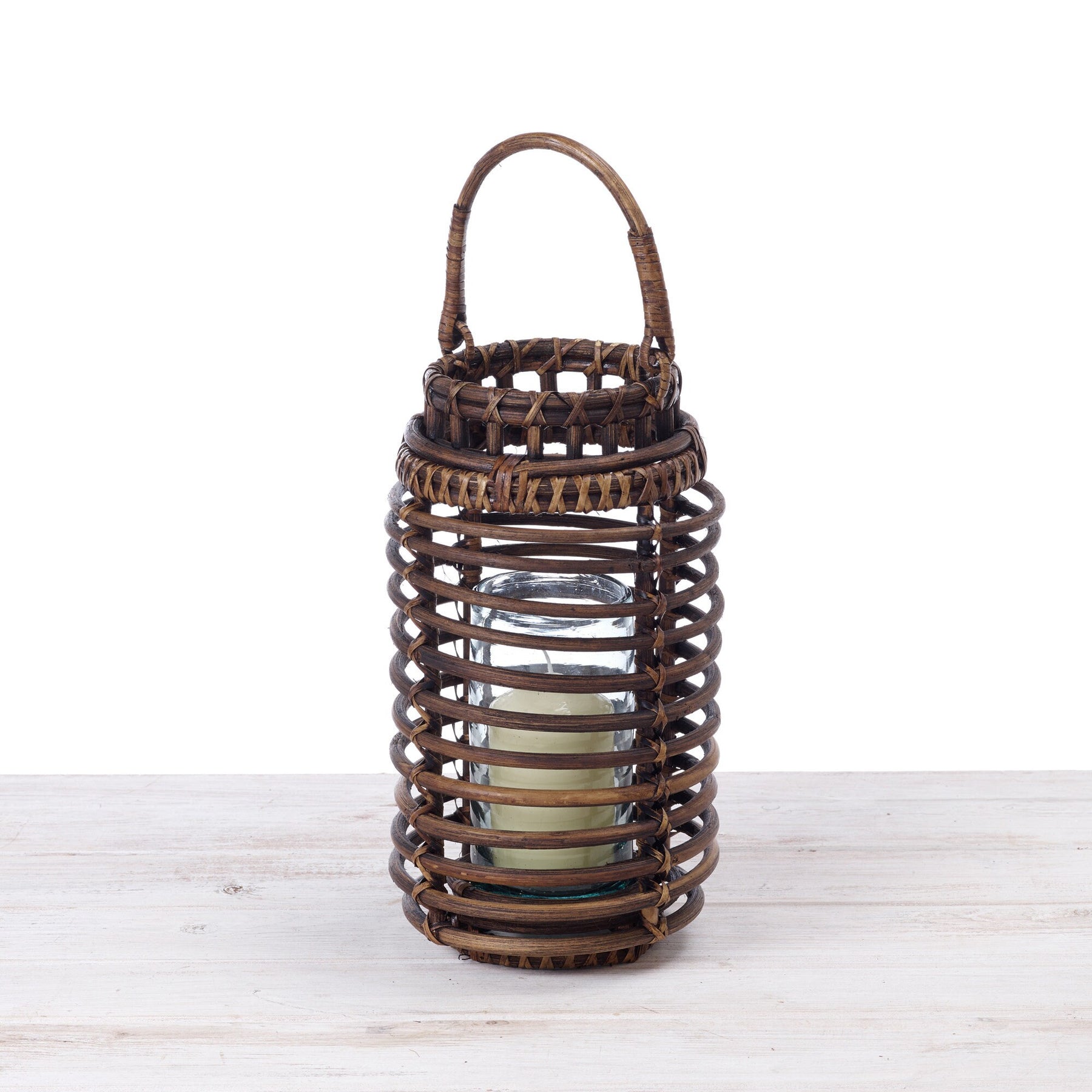 Rattan Small Lantern with Glass Candle Holder