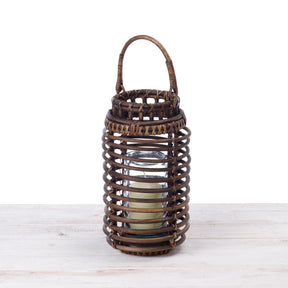 Rattan Small Lantern with Glass Candle Holder