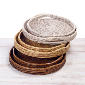 Rattan Small Round Serving Tray with Arch Handles