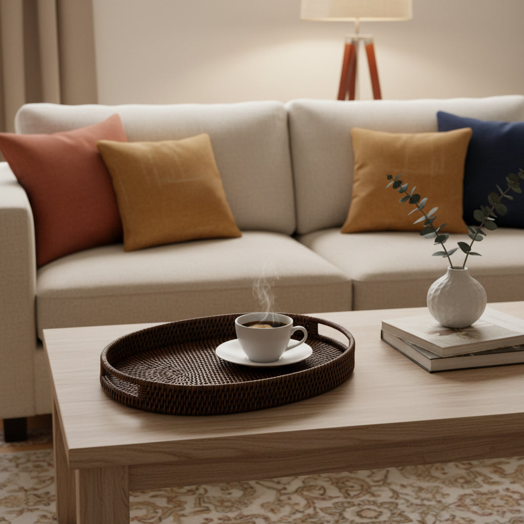 Rattan Oval Tray with Inset Handles