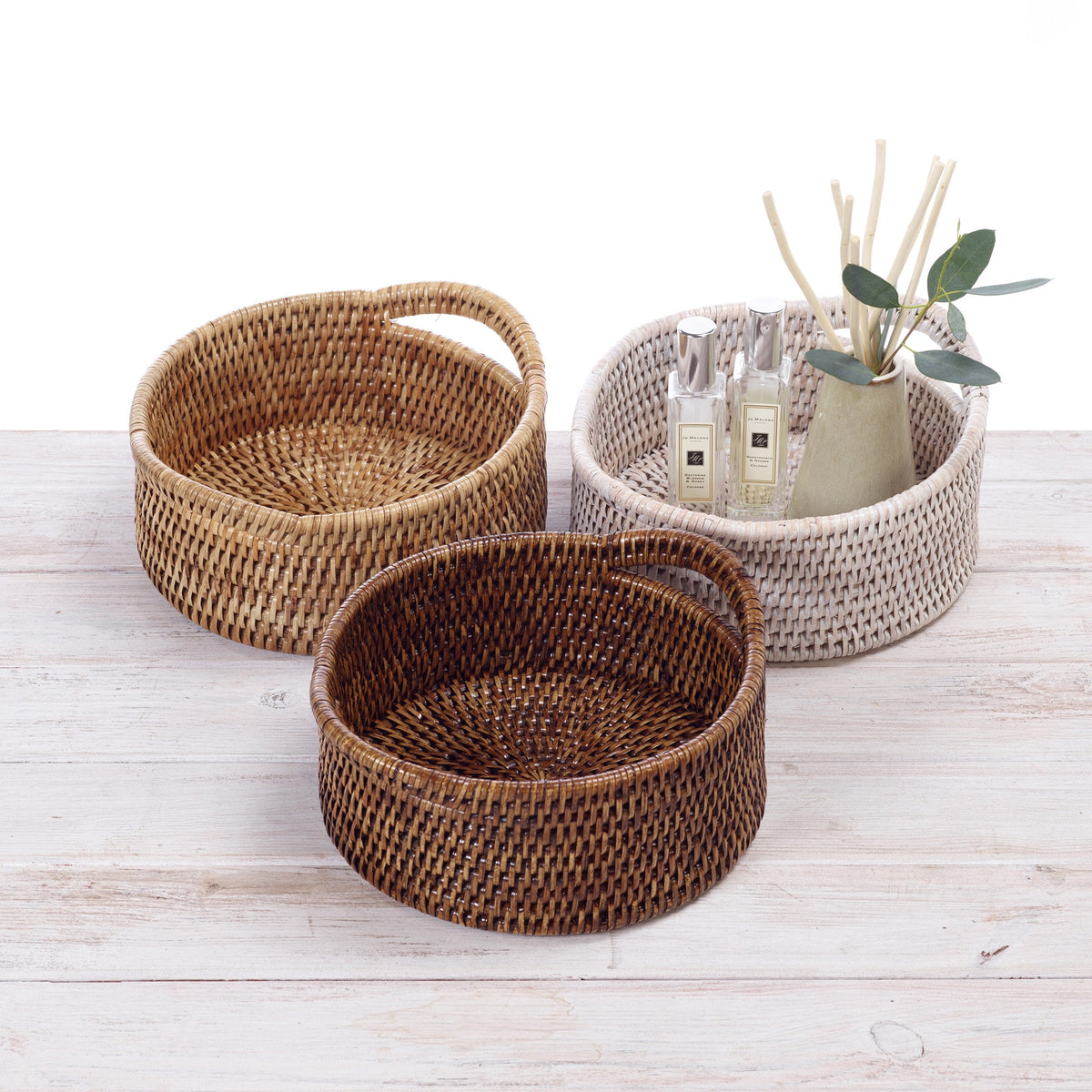 Rattan Small Round Tray With Arch Handles