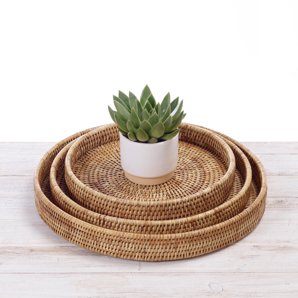 Rattan Large Round Serving Tray