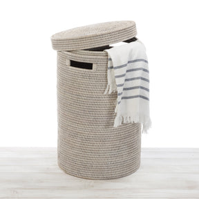 Rattan Lidded Cylinder Laundry basket / Hamper with Insert Handles