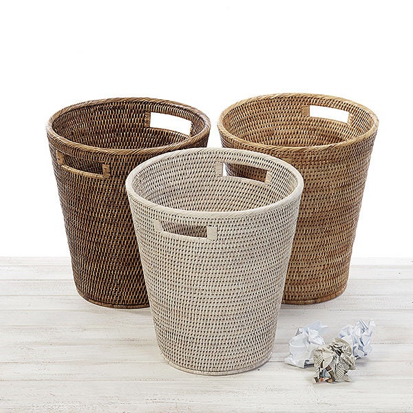 Rattan Large Waste Bin with Insert Handles