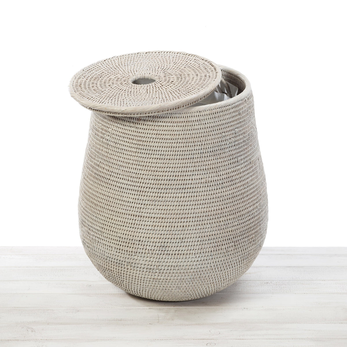 Rattan Lidded Wide Tala Palm Laundry Basket with Fabric Liner