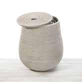 Rattan Lidded Wide Tala Palm Laundry Basket with Fabric Liner