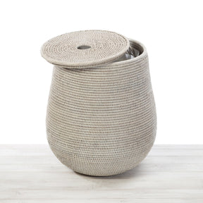 Rattan Lidded Wide Tala Palm Laundry Basket with Fabric Liner