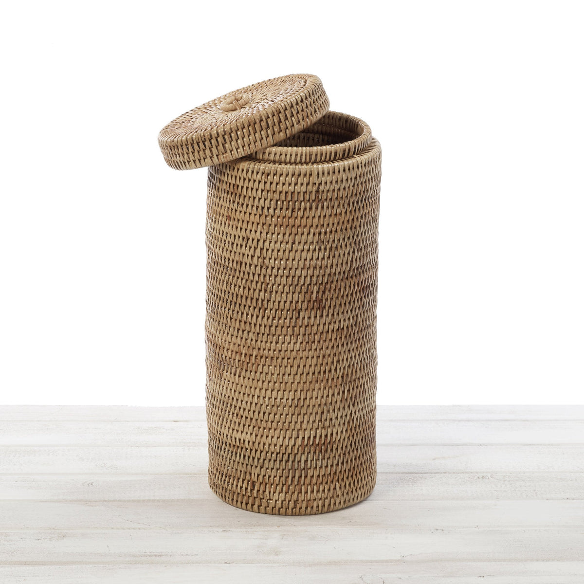 Rattan Tall Toilet Roll Holder with Ring Lid