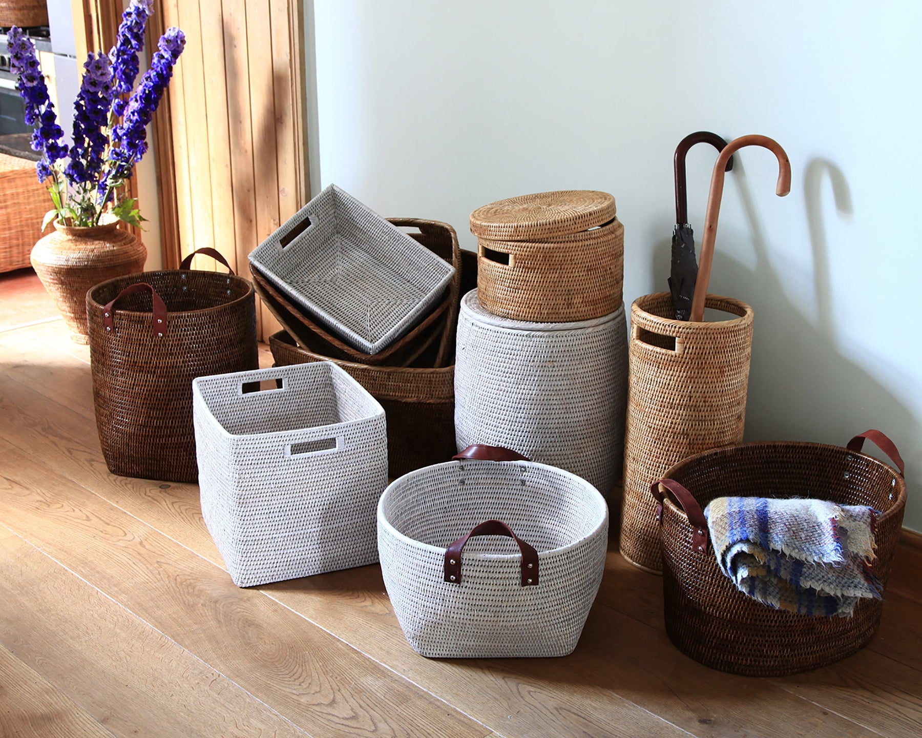 Rattan Large Tall Drawer Basket with Insert Handles