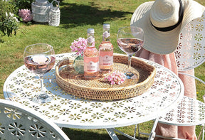 Rattan Large Round Serving Tray with Arch Handles