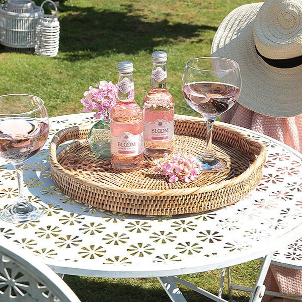 Rattan Large Round Serving Tray with Arch Handles