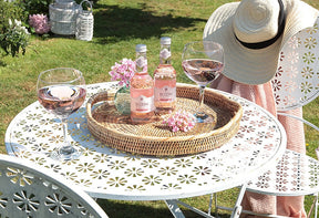 Rattan Small Round Serving Tray with Arch Handles