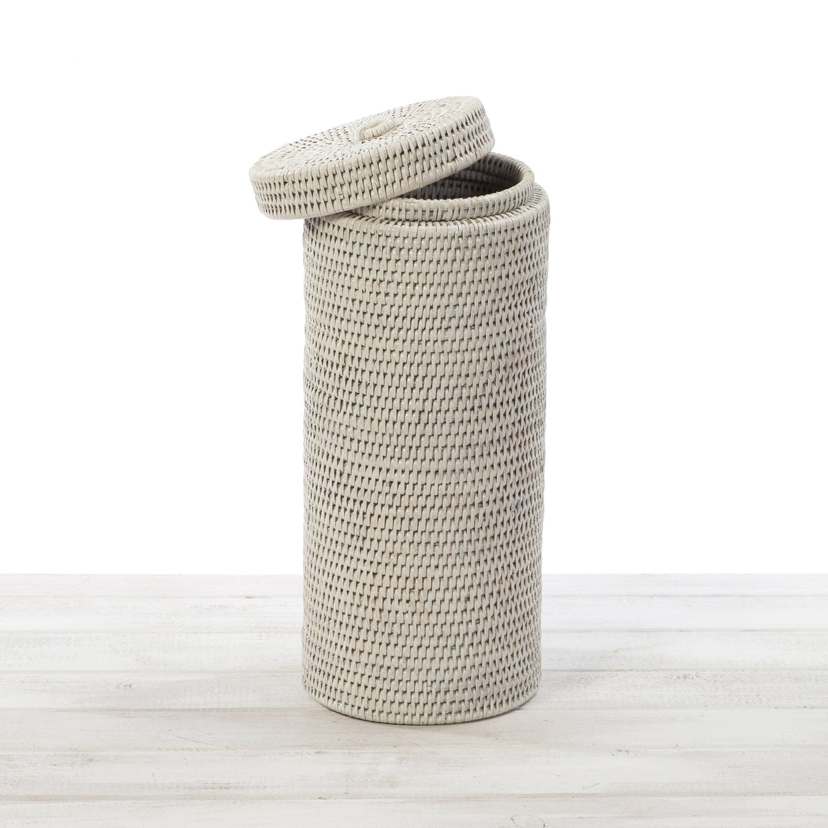 Rattan Tall Toilet Roll Holder with Ring Lid