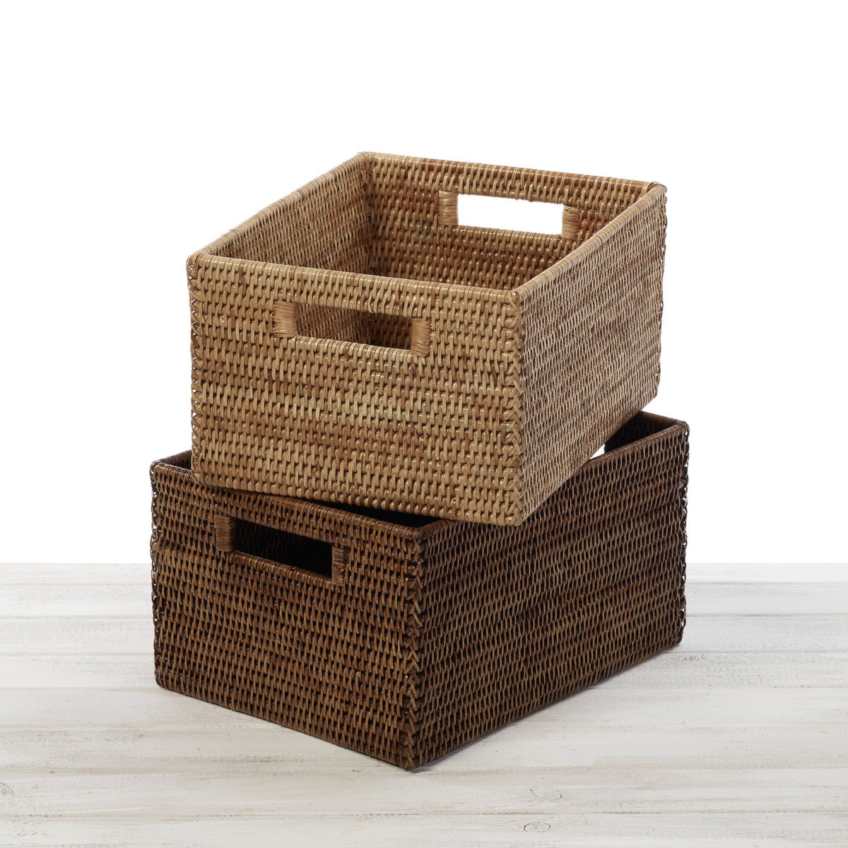 Rectangular Rattan Storage Basket With Insert Handles Large/Small