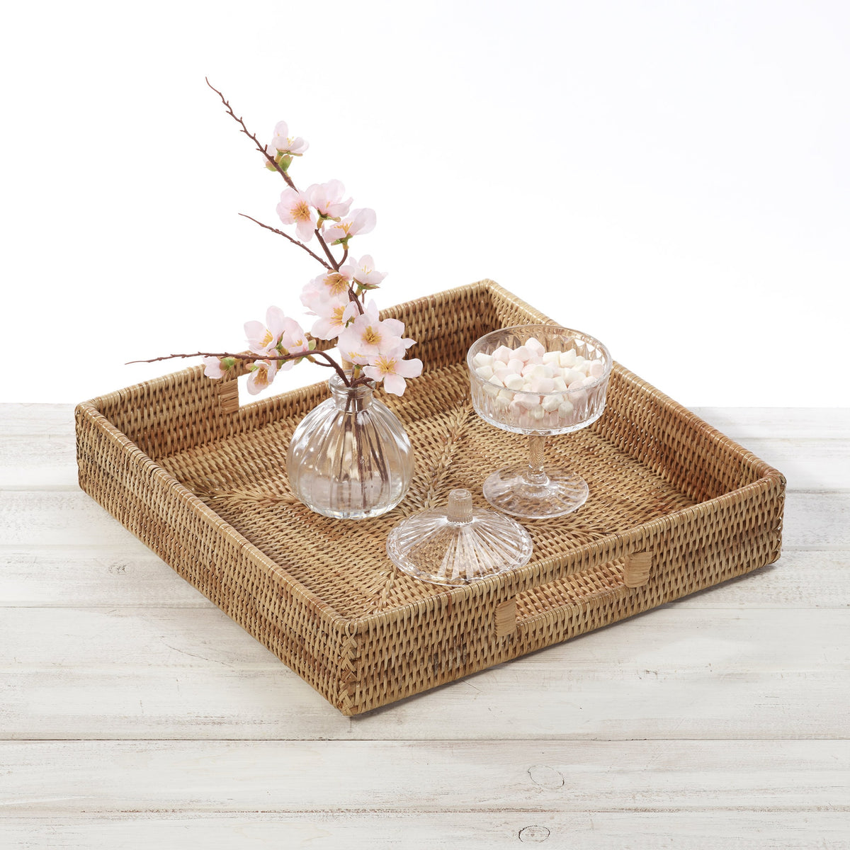 Rattan Square Serving Tray with Insert Handles