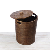 Rattan Short Tapered Laundry Basket / Hamper with Lid and Inset Handles