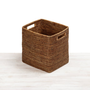 Rattan Tall Rectangular Storage Basket with Insert Handles