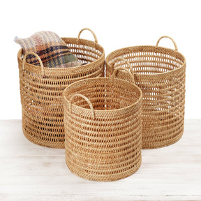 Rattan Open Weave Storage Basket with Rounded Handles