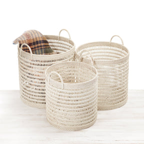 Rattan Open Weave Storage Basket with Rounded Handles