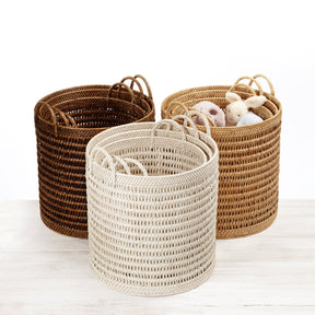 Rattan Open Weave Storage Basket with Rounded Handles