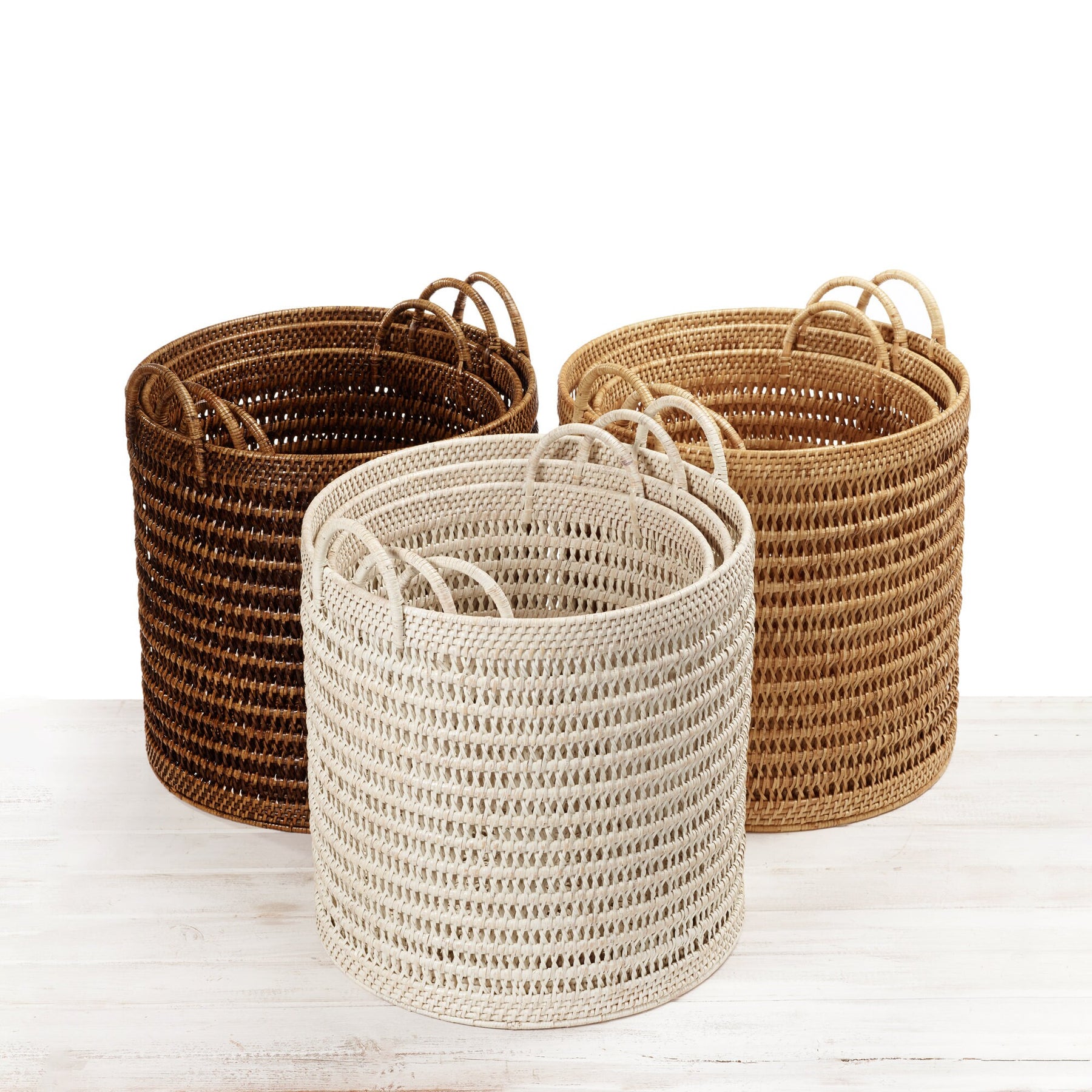 Rattan Open Weave Storage Basket with Rounded Handles